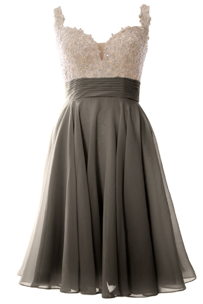 MACloth Women Straps Short Prom Dress Lace Chiffon Wedding Party Formal Gown