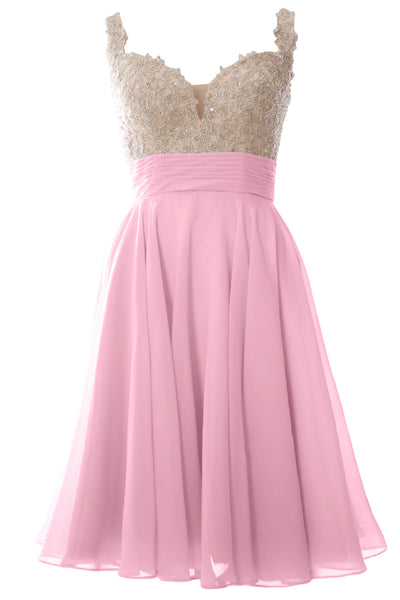 MACloth Women Straps Short Prom Dress Lace Chiffon Wedding Party Formal Gown