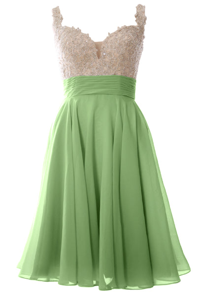 MACloth Women Straps Short Prom Dress Lace Chiffon Wedding Party Formal Gown