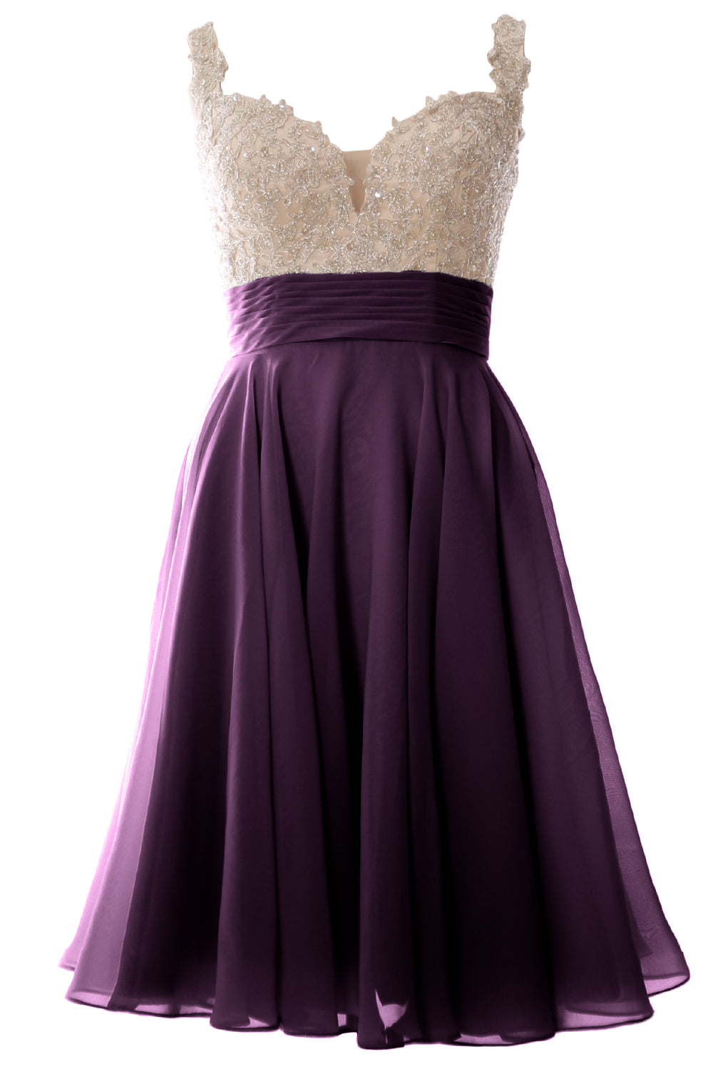 MACloth Damen-Ballkleid mit Trägern, kurz, Spitze, Chiffon, für Hochzeit, Party, formelles Kleid