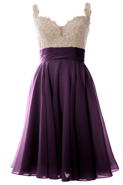 MACloth Women Straps Short Prom Dress Lace Chiffon Wedding Party Formal Gown