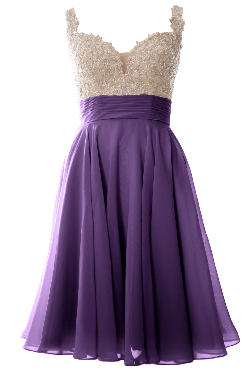 MACloth Damen-Ballkleid mit Trägern, kurz, Spitze, Chiffon, für Hochzeit, Party, formelles Kleid