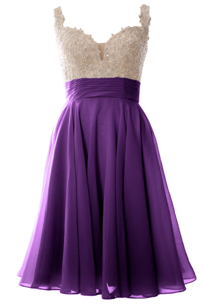 MACloth Women Straps Short Prom Dress Lace Chiffon Wedding Party Formal Gown