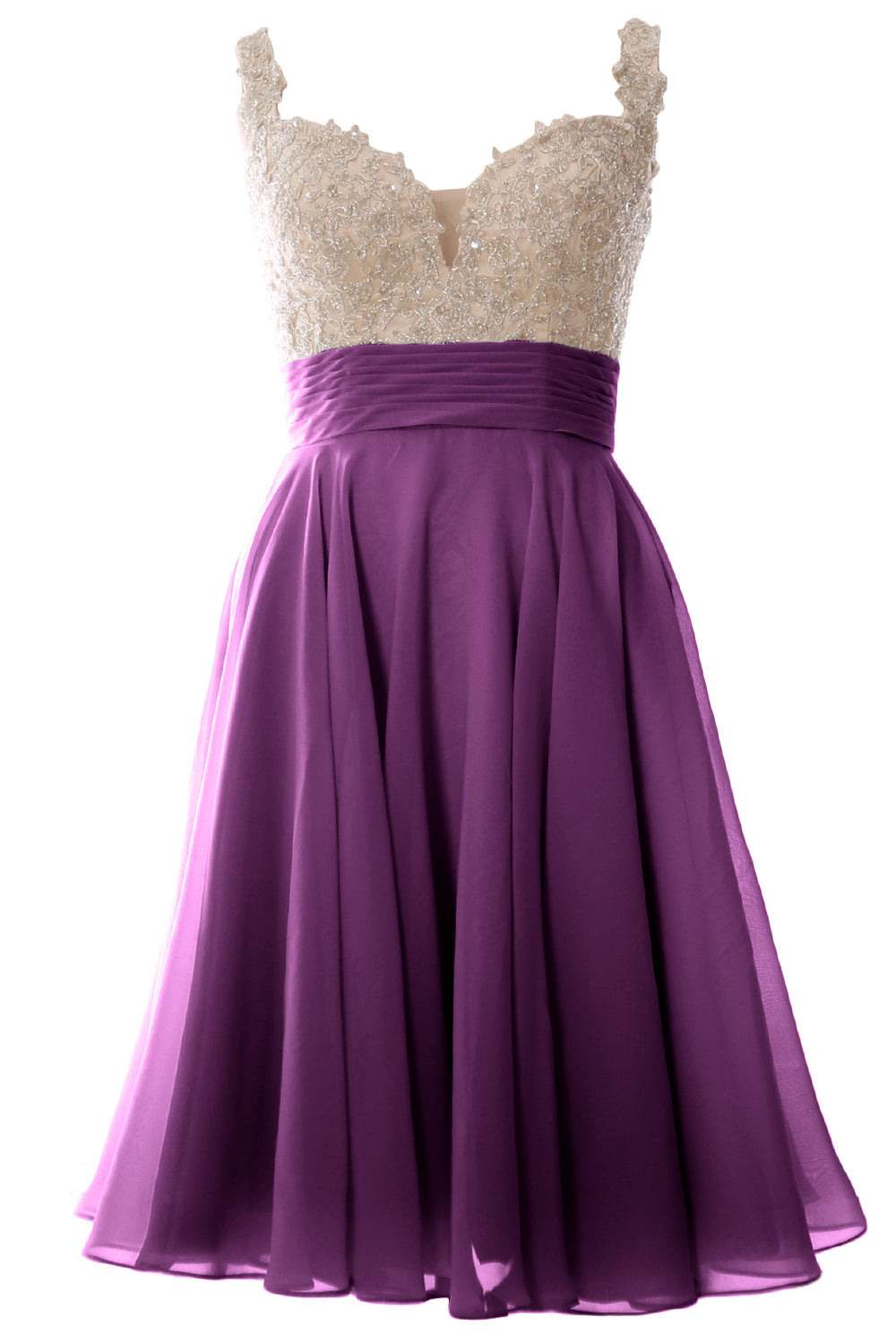 MACloth Damen-Ballkleid mit Trägern, kurz, Spitze, Chiffon, für Hochzeit, Party, formelles Kleid
