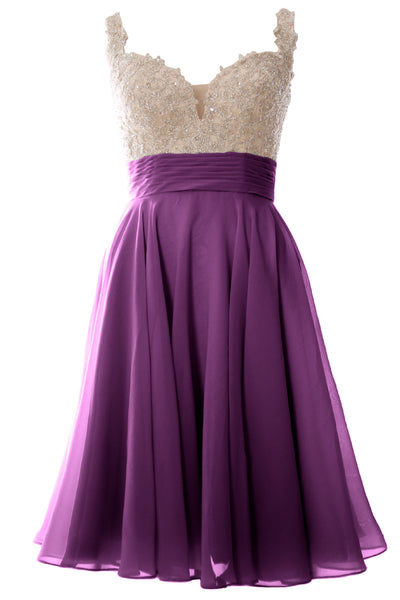 MACloth Women Straps Short Prom Dress Lace Chiffon Wedding Party Formal Gown
