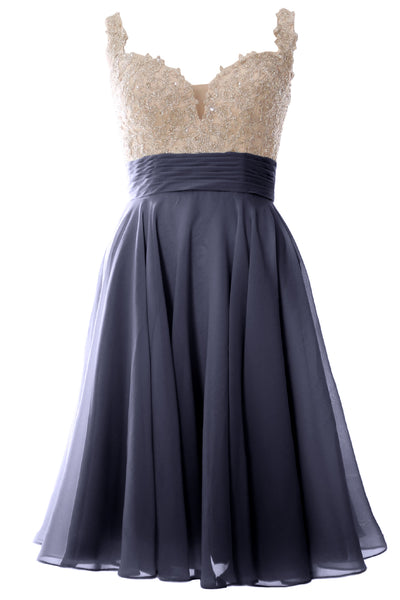 MACloth Women Straps Short Prom Dress Lace Chiffon Wedding Party Formal Gown