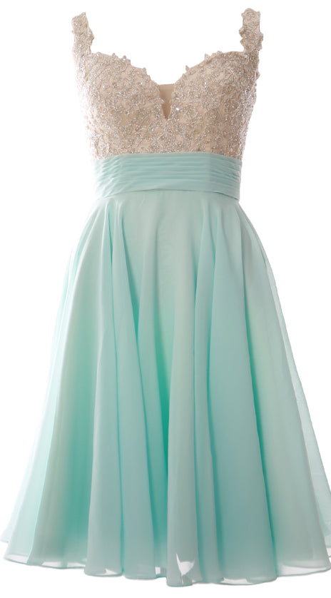 MACloth Women Straps Short Prom Dress Lace Chiffon Wedding Party Formal Gown