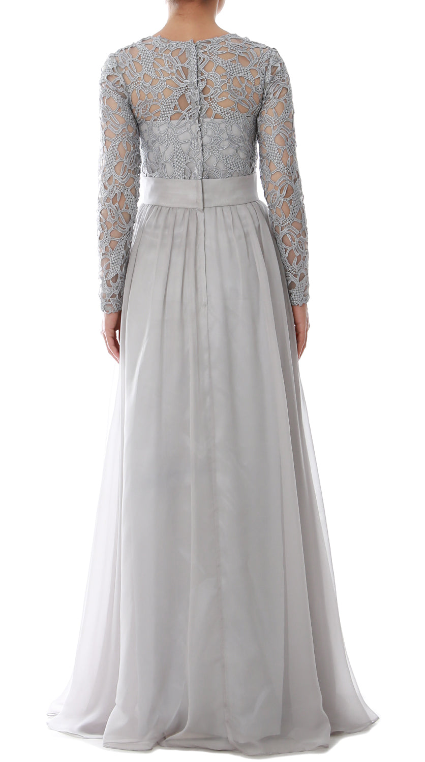 MACloth Elegant Long Sleeve Mother of Bride Dress Lace Formal Evening Party Gown