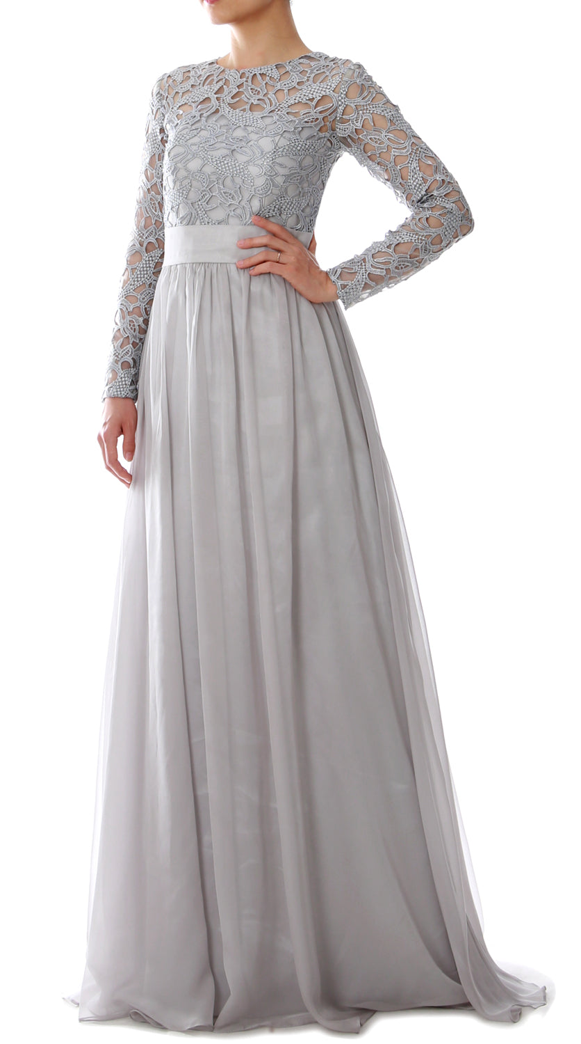 MACloth Elegant Long Sleeve Mother of Bride Dress Lace Formal Evening Party Gown