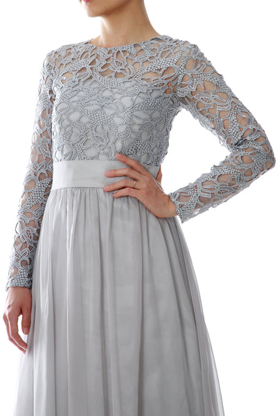 MACloth Elegant Long Sleeve Mother of Bride Dress Lace Formal Evening Party Gown