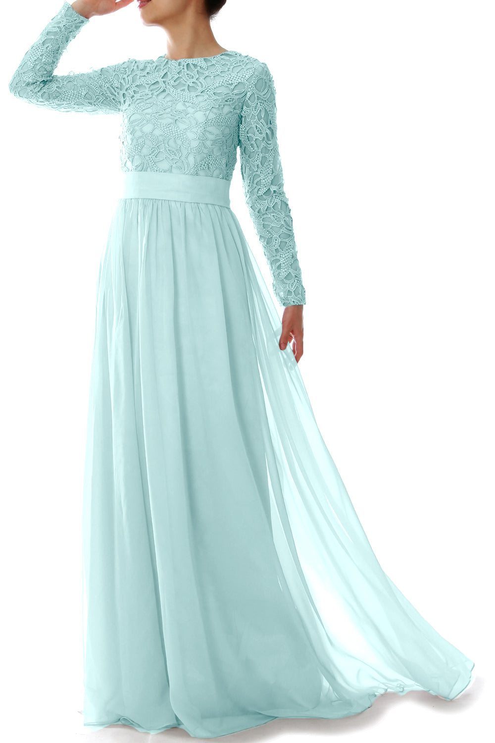 MACloth Elegant Long Sleeve Mother of Bride Dress Lace Formal Evening Party Gown