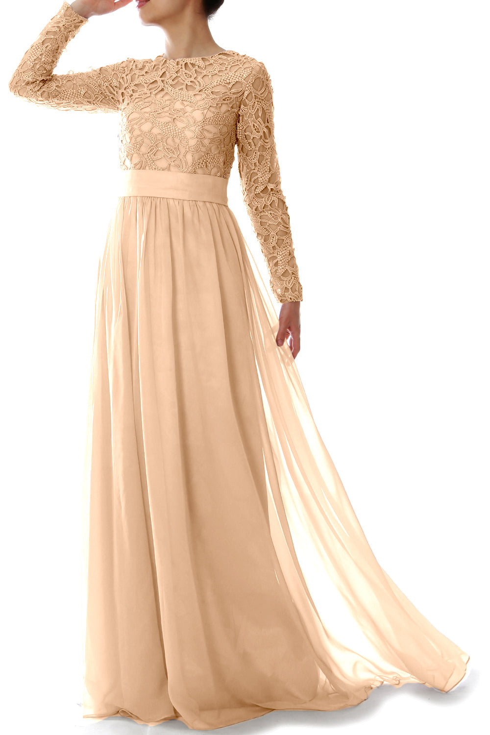 MACloth Elegant Long Sleeve Mother of Bride Dress Lace Formal Evening Party Gown
