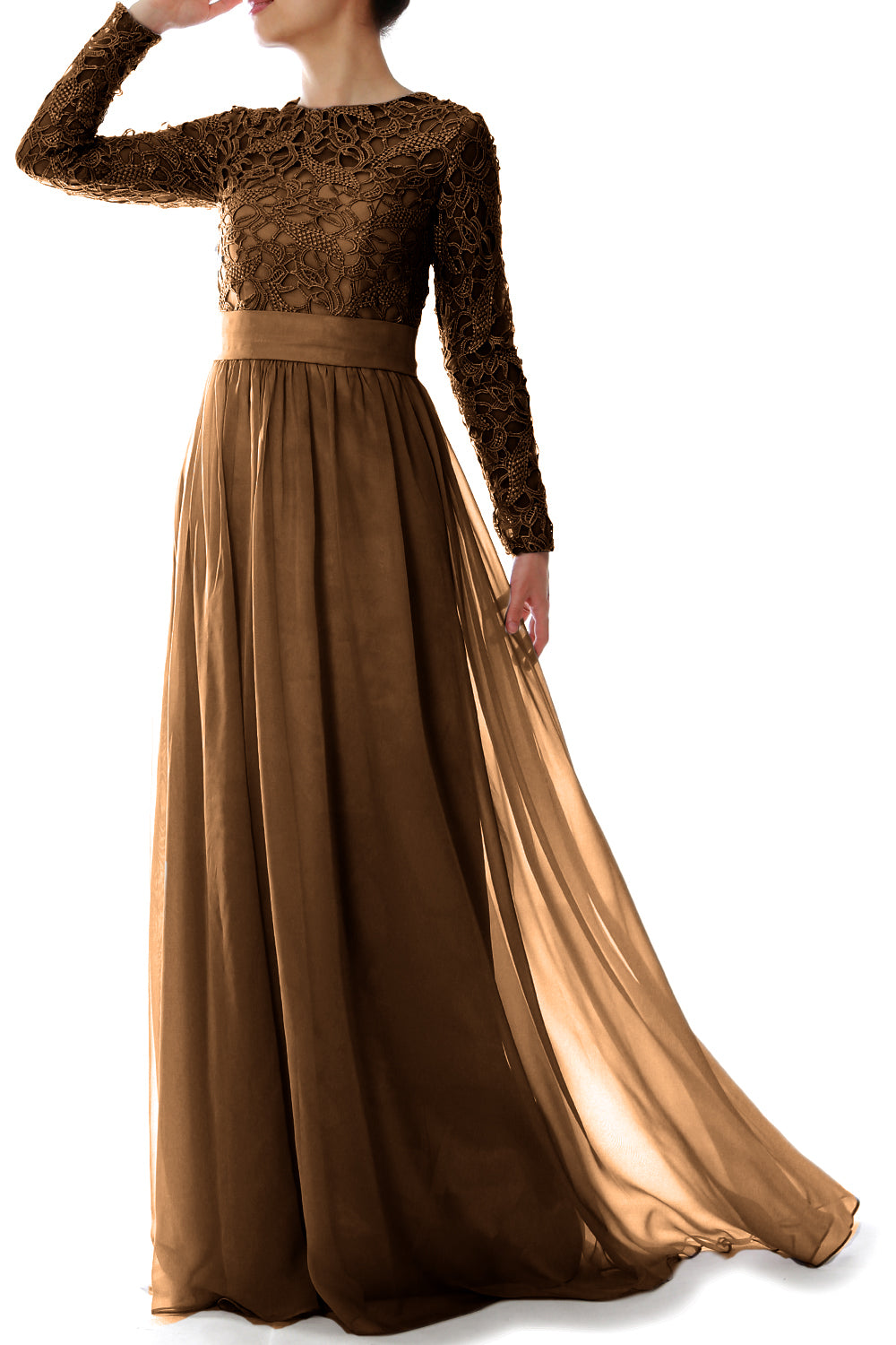 MACloth Elegant Long Sleeve Mother of Bride Dress Lace Formal Evening Party Gown