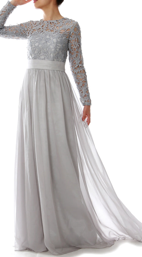 MACloth Elegant Long Sleeve Mother of Bride Dress Lace Formal Evening Party Gown
