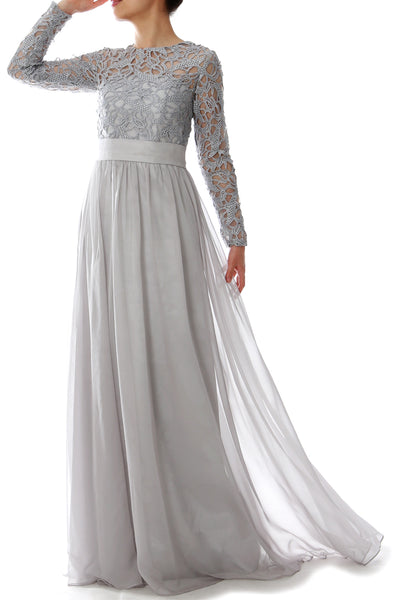 MACloth Elegant Long Sleeve Mother of Bride Dress Lace Formal Evening Party Gown