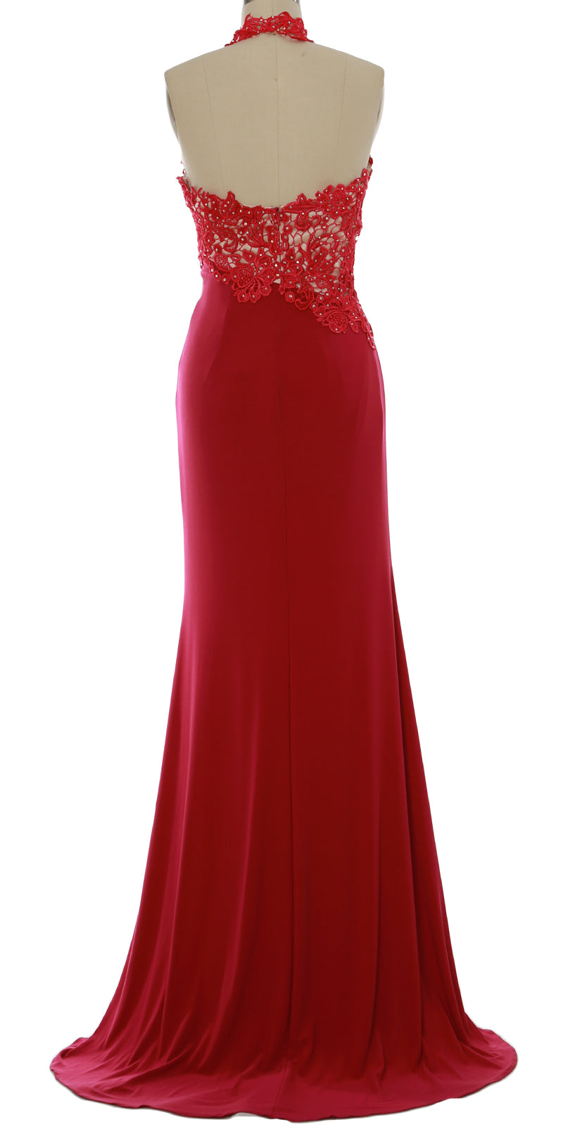 MACloth Damen Meerjungfrau Neckholder Spitze Langes formelles Abendkleid Hochzeitsfeierkleid