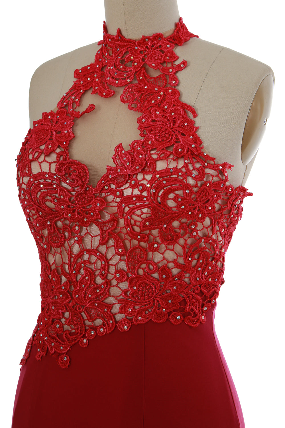 MACloth Damen Meerjungfrau Neckholder Spitze Langes formelles Abendkleid Hochzeitsfeierkleid