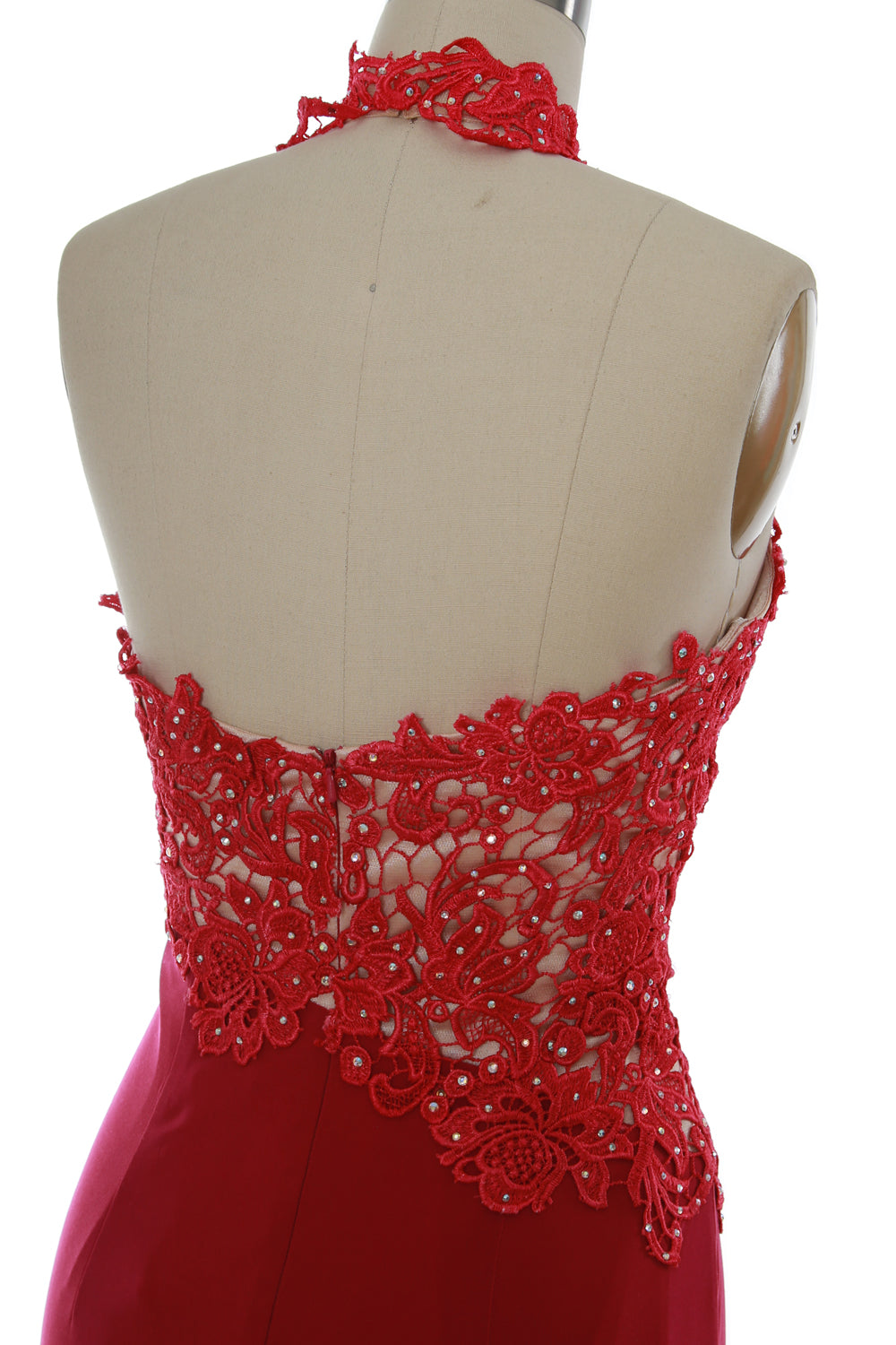 MACloth Damen Meerjungfrau Neckholder Spitze Langes formelles Abendkleid Hochzeitsfeierkleid