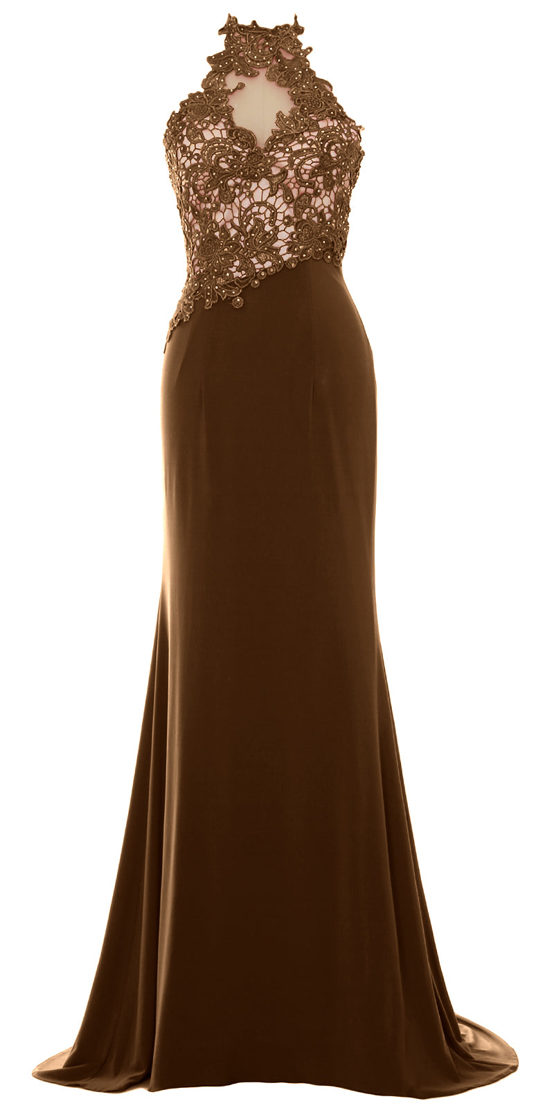 MACloth Damen Meerjungfrau Neckholder Spitze Langes formelles Abendkleid Hochzeitsfeierkleid