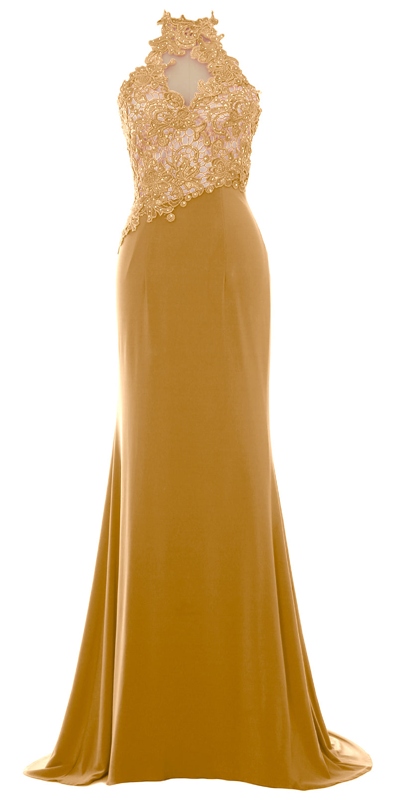 MACloth Damen Meerjungfrau Neckholder Spitze Langes formelles Abendkleid Hochzeitsfeierkleid