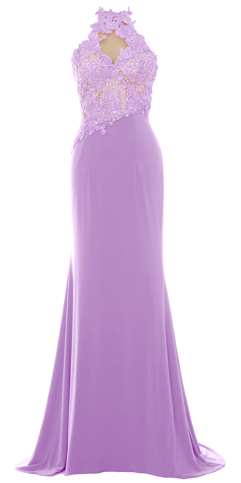 MACloth Damen Meerjungfrau Neckholder Spitze Langes formelles Abendkleid Hochzeitsfeierkleid