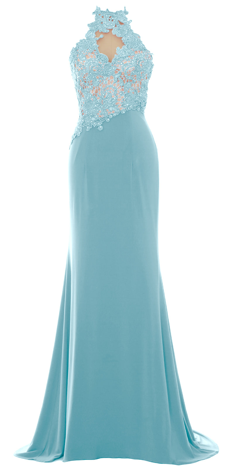 MACloth Damen Meerjungfrau Neckholder Spitze Langes formelles Abendkleid Hochzeitsfeierkleid