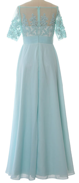 MACloth Women Off Shoulder Mother of Bride Dress Short Sleeve Lace Formal Gown