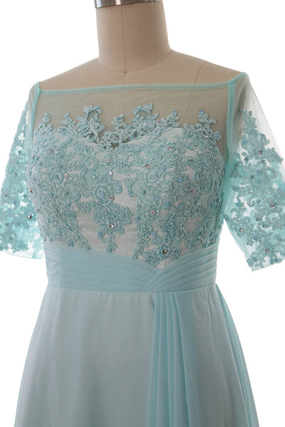 MACloth Women Off Shoulder Mother of Bride Dress Short Sleeve Lace Formal Gown