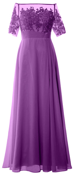 MACloth Women Off Shoulder Mother of Bride Dress Short Sleeve Lace Formal Gown
