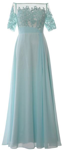 MACloth Women Off Shoulder Mother of Bride Dress Short Sleeve Lace Formal Gown