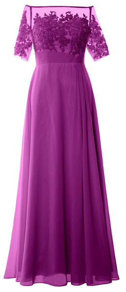 MACloth Women Off Shoulder Mother of Bride Dress Short Sleeve Lace Formal Gown