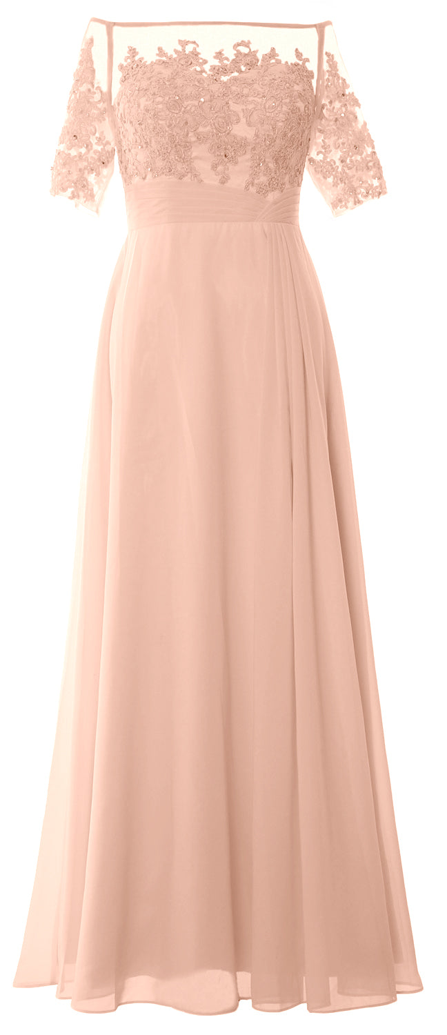 MACloth Damen Schulterfreies Kleid für die Brautmutter, kurzärmlig, Spitze, formelles Kleid