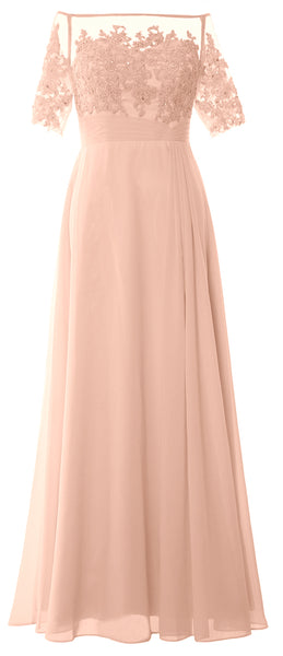 MACloth Women Off Shoulder Mother of Bride Dress Short Sleeve Lace Formal Gown