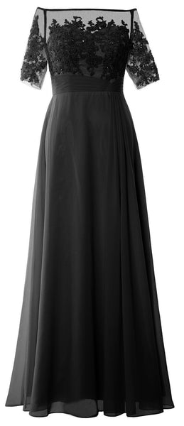 MACloth Women Off Shoulder Mother of Bride Dress Short Sleeve Lace Formal Gown