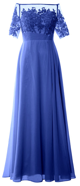 MACloth Women Off Shoulder Mother of Bride Dress Short Sleeve Lace Formal Gown