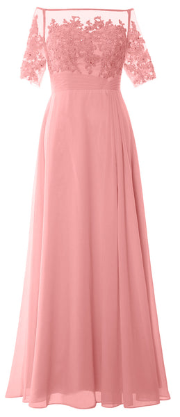 MACloth Women Off Shoulder Mother of Bride Dress Short Sleeve Lace Formal Gown