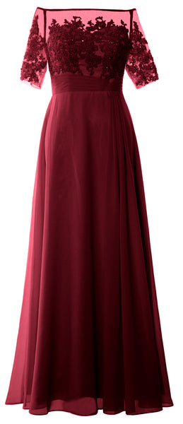 MACloth Women Off Shoulder Mother of Bride Dress Short Sleeve Lace Formal Gown