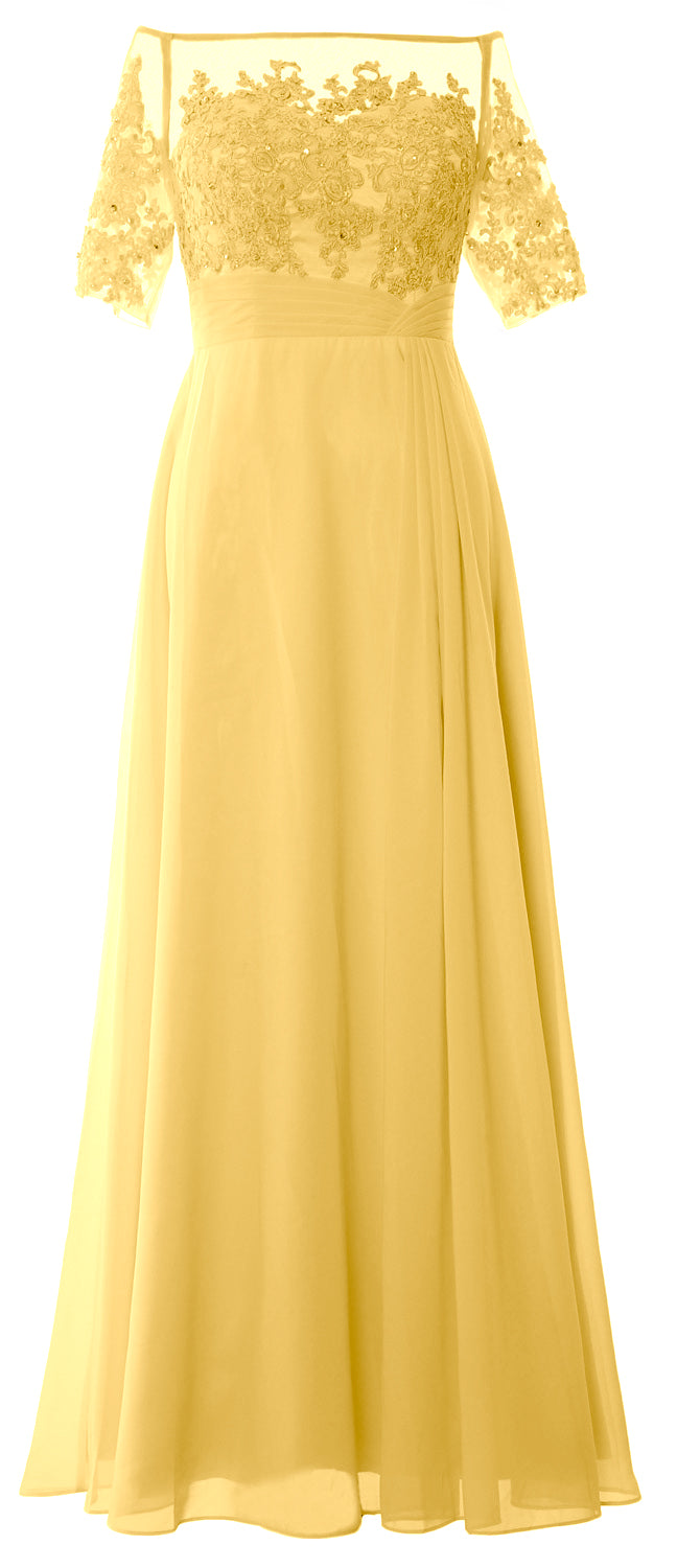 MACloth Damen Schulterfreies Kleid für die Brautmutter, kurzärmlig, Spitze, formelles Kleid