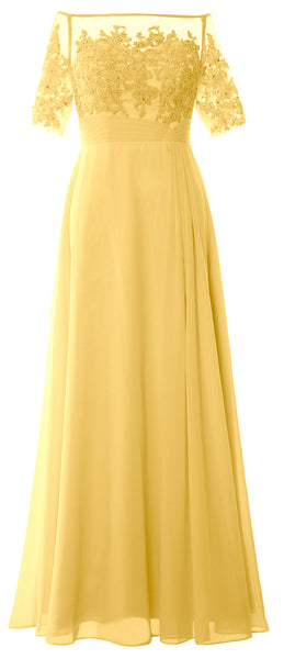 MACloth Women Off Shoulder Mother of Bride Dress Short Sleeve Lace Formal Gown