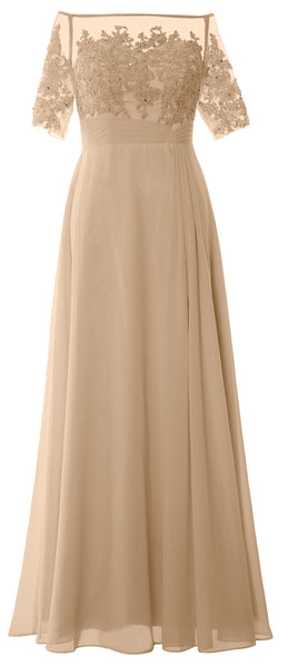 MACloth Women Off Shoulder Mother of Bride Dress Short Sleeve Lace Formal Gown