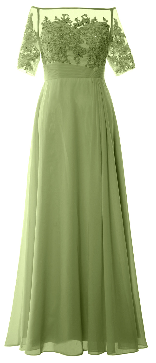 MACloth Damen Schulterfreies Kleid für die Brautmutter, kurzärmlig, Spitze, formelles Kleid