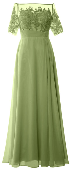 MACloth Women Off Shoulder Mother of Bride Dress Short Sleeve Lace Formal Gown