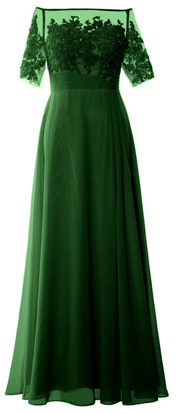 MACloth Women Off Shoulder Mother of Bride Dress Short Sleeve Lace Formal Gown