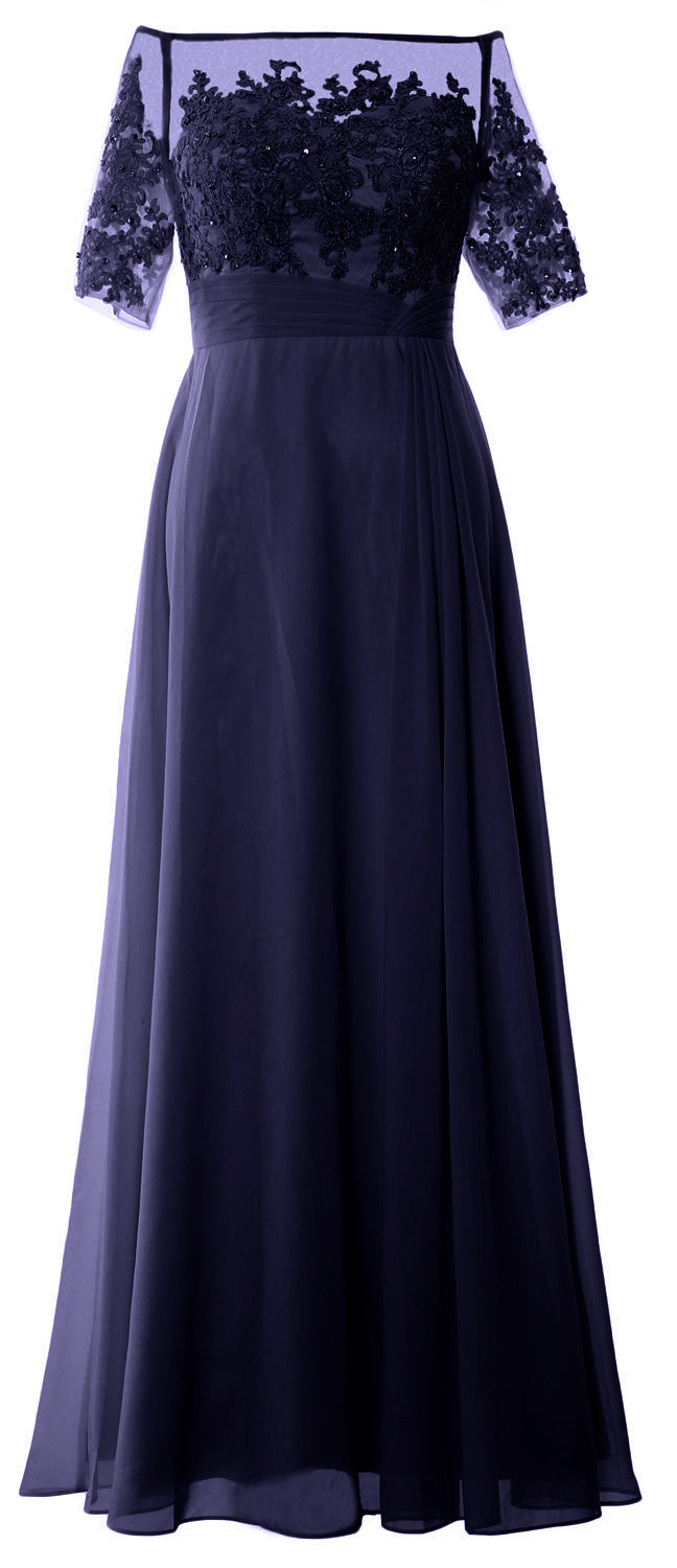 MACloth Damen Schulterfreies Kleid für die Brautmutter, kurzärmlig, Spitze, formelles Kleid
