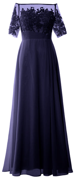 MACloth Women Off Shoulder Mother of Bride Dress Short Sleeve Lace Formal Gown