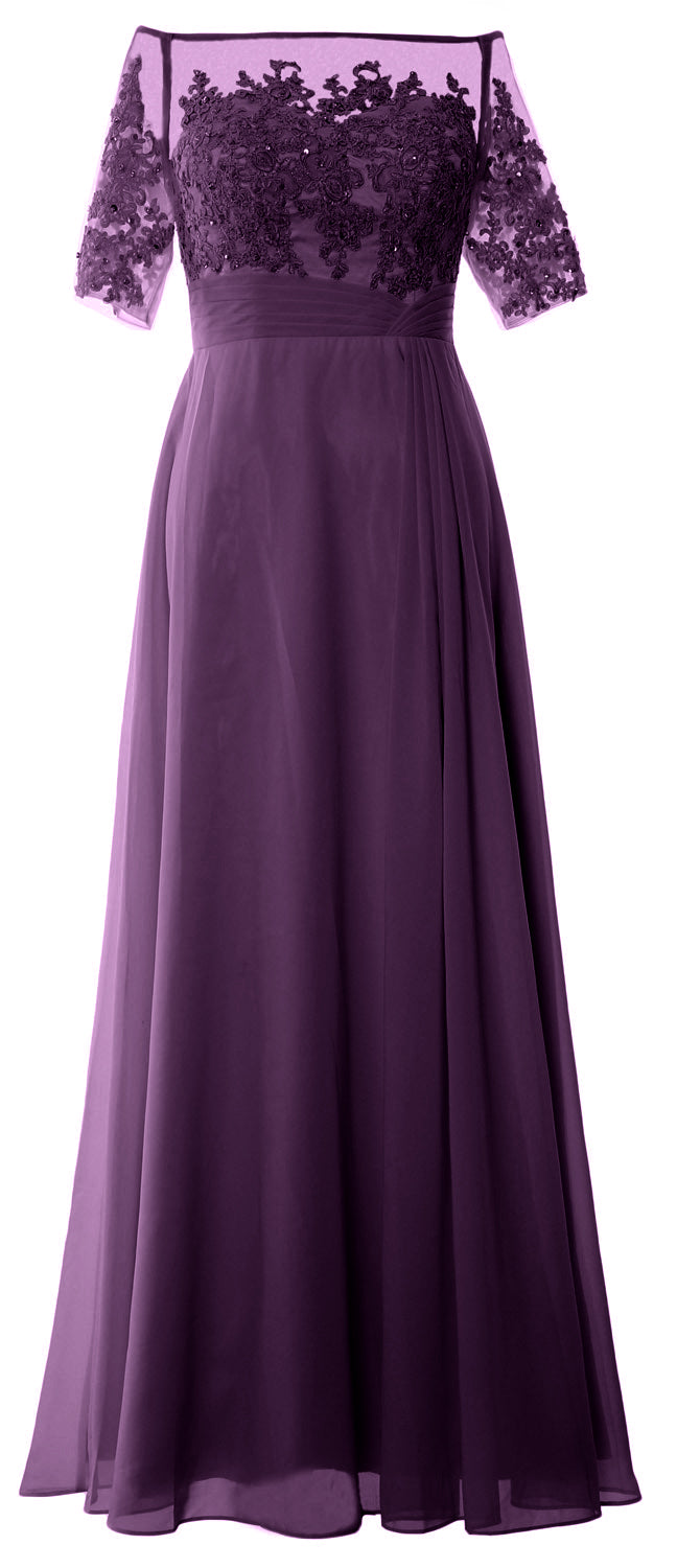 MACloth Damen Schulterfreies Kleid für die Brautmutter, kurzärmlig, Spitze, formelles Kleid