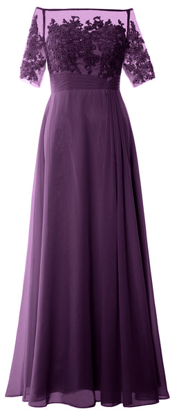 MACloth Women Off Shoulder Mother of Bride Dress Short Sleeve Lace Formal Gown