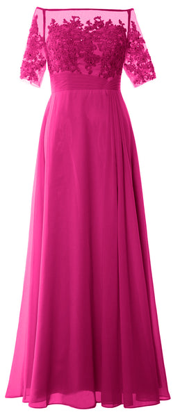 MACloth Women Off Shoulder Mother of Bride Dress Short Sleeve Lace Formal Gown