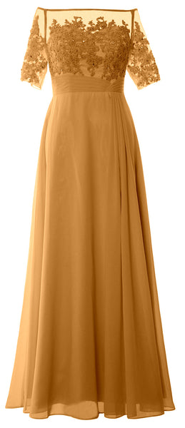 MACloth Women Off Shoulder Mother of Bride Dress Short Sleeve Lace Formal Gown