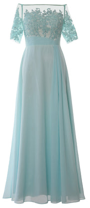 MACloth Women Off Shoulder Mother of Bride Dress Short Sleeve Lace Formal Gown